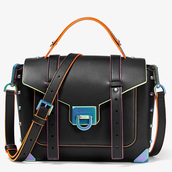 Manhattan Medium Contrast-Trim Leather Satchel - Picture 12 of 14